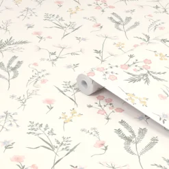Laura Ashley Country Charm Pink Leaves Smooth Wallpaper