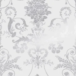 Laura Ashley Josette Damask Silver Effect Smooth Wallpaper