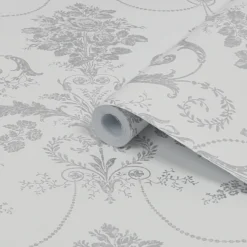 Laura Ashley -Laura Ashley laura ashley josette damask silver effect smooth wallpaper5011583467819 36c bq