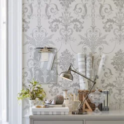 Laura Ashley Josette Dove Grey & White Damask Smooth Wallpaper -Laura Ashley laura ashley josette dove grey white damask smooth wallpaper5011583467994 20i bq