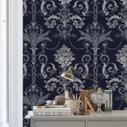 Laura Ashley Josette Midnight Damask Smooth Wallpaper -Laura Ashley laura ashley josette midnight damask smooth wallpaper5011583468021 20i bq