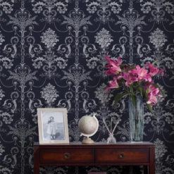 Laura Ashley Josette Midnight Damask Smooth Wallpaper -Laura Ashley laura ashley josette midnight damask smooth wallpaper5011583468021 21i bq