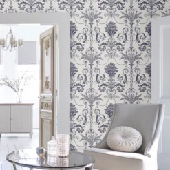 Laura Ashley Josette Midnight & Off White Damask Smooth Wallpaper -Laura Ashley laura ashley josette midnight off white damask smooth wallpaper5011583468052 20i bq