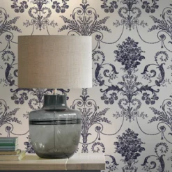 Laura Ashley Josette Midnight & Off White Damask Smooth Wallpaper -Laura Ashley laura ashley josette midnight off white damask smooth wallpaper5011583468052 21i bq