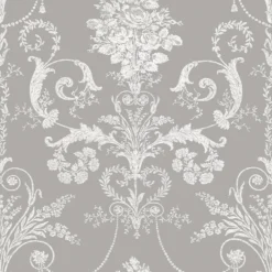 Laura Ashley Josette Steel Damask Smooth Wallpaper