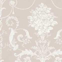 Laura Ashley Josette White & Dove Grey Damask Smooth Wallpaper