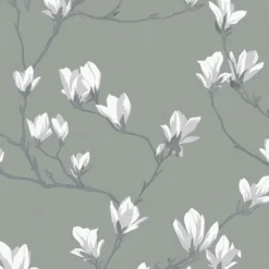 Laura Ashley Magnolia Grove Slate Floral Smooth Wallpaper