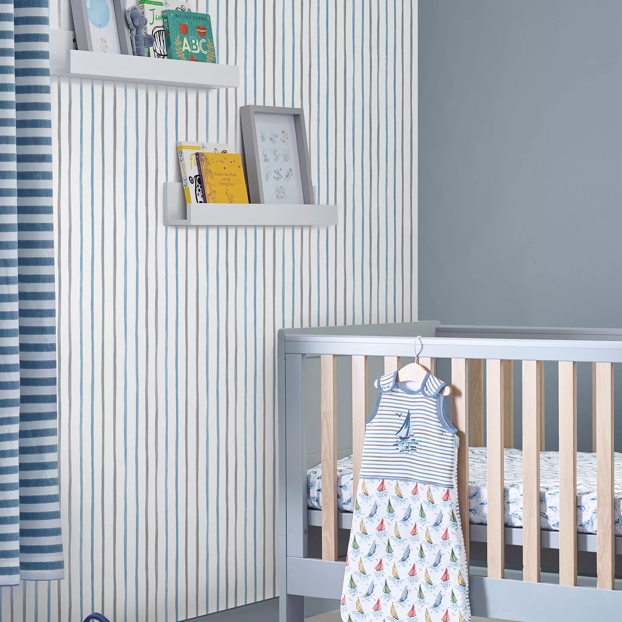 Laura Ashley Painterly Stripe Blue, Grey & White Kids Smooth Wallpaper 7 Laura Ashley Painterly Stripe Blue, Grey & White Kids Smooth Wallpaper - Image 5