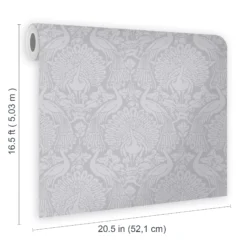 Laura Ashley Peacock Damask Pale Slate Damask Smooth Wallpaper -Laura Ashley laura ashley peacock damask pale slate damask smooth wallpaper5011583486896 02t bq