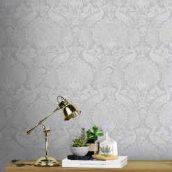 Laura Ashley Peacock Damask Pale Slate Damask Smooth Wallpaper -Laura Ashley laura ashley peacock damask pale slate damask smooth wallpaper5011583486896 21i bq