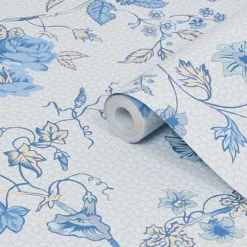 Laura Ashley Rambling Rector Blue Sky Floral Smooth Wallpaper