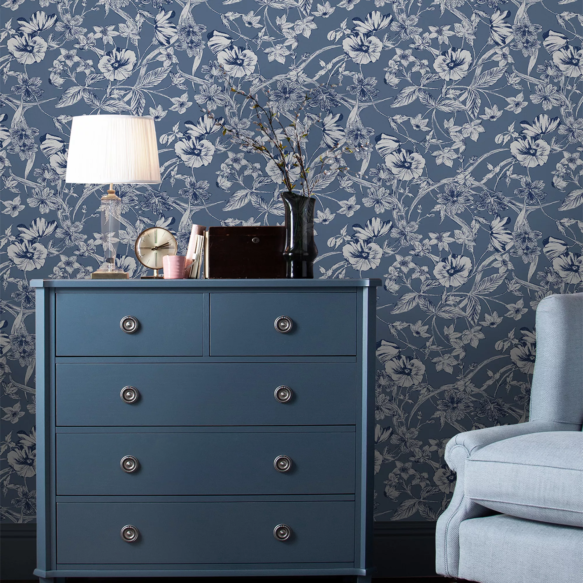 Laura Ashley Summerhill Midnight Blue Floral Smooth Wallpaper 5 Laura Ashley Summerhill Midnight Blue Floral Smooth Wallpaper - Image 3