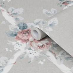 Laura Ashley Timeless Elegance Grey Floral Smooth Wallpaper