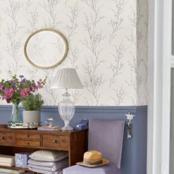 Laura Ashley Willow Off White & Steel Floral Smooth Wallpaper -Laura Ashley laura ashley willow off white steel floral smooth wallpaper5011583467215 20i bq